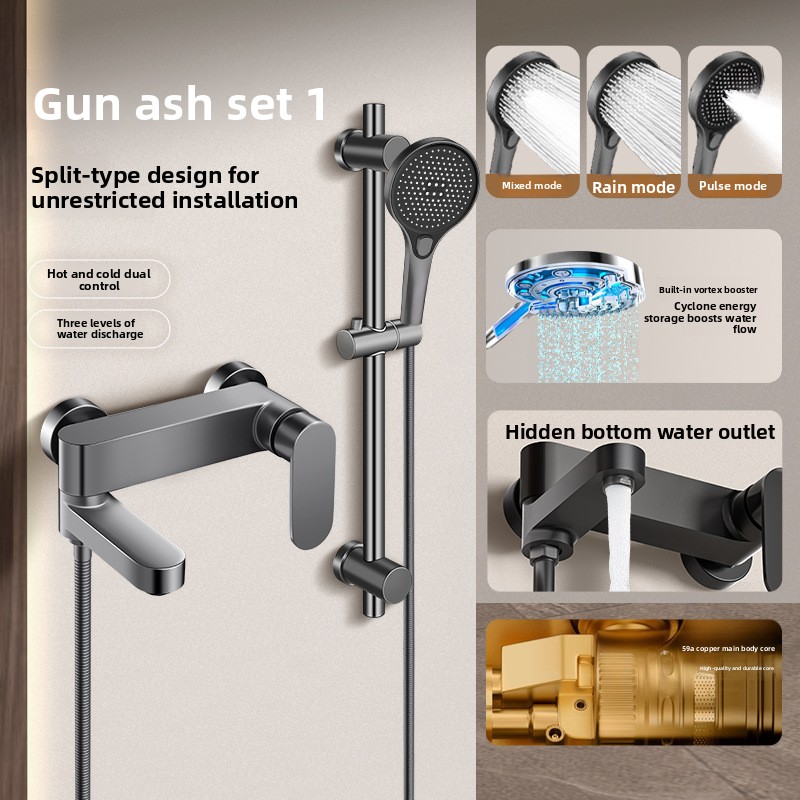 Plumbing - Volledig koperen douchekraanset, drievoudige mengkraan, badkamerdouchesysteem,