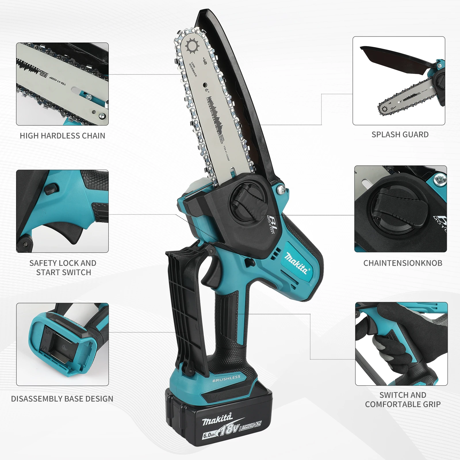 Mini Electric Chainsaw 6 Inch - Accu-kettingzaag voor houtbewerking, met een kleine,