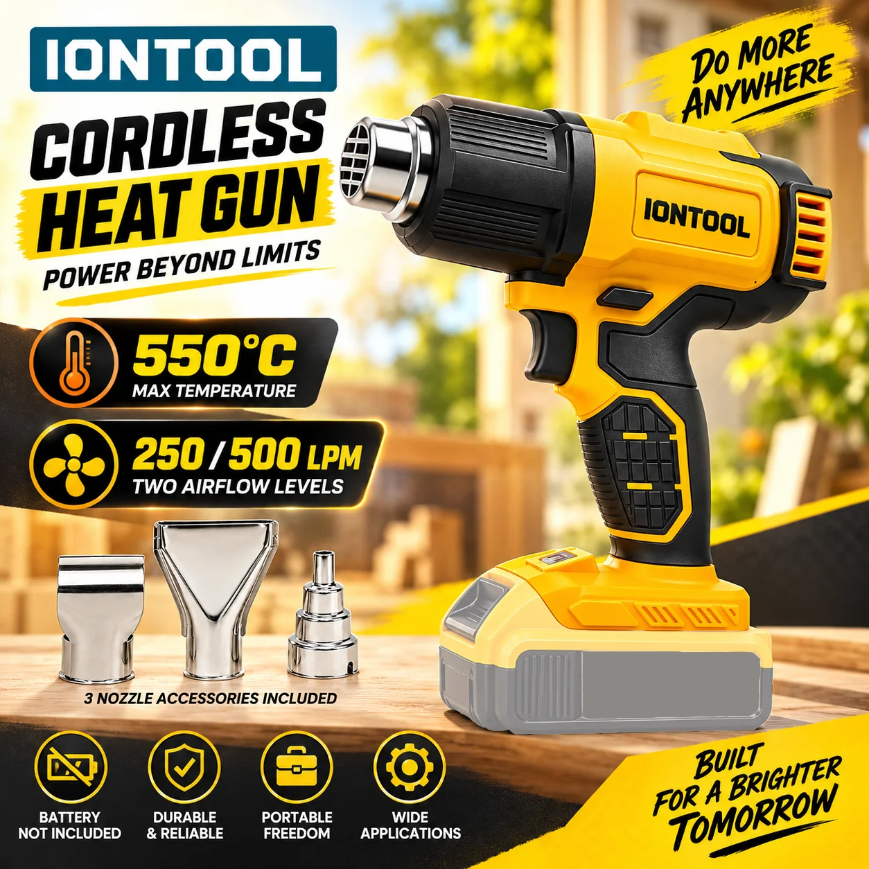 Cordless Heat Gun For Shrink Tubing - IONTOOL Geel 550 ℃ Compacte, draadloze